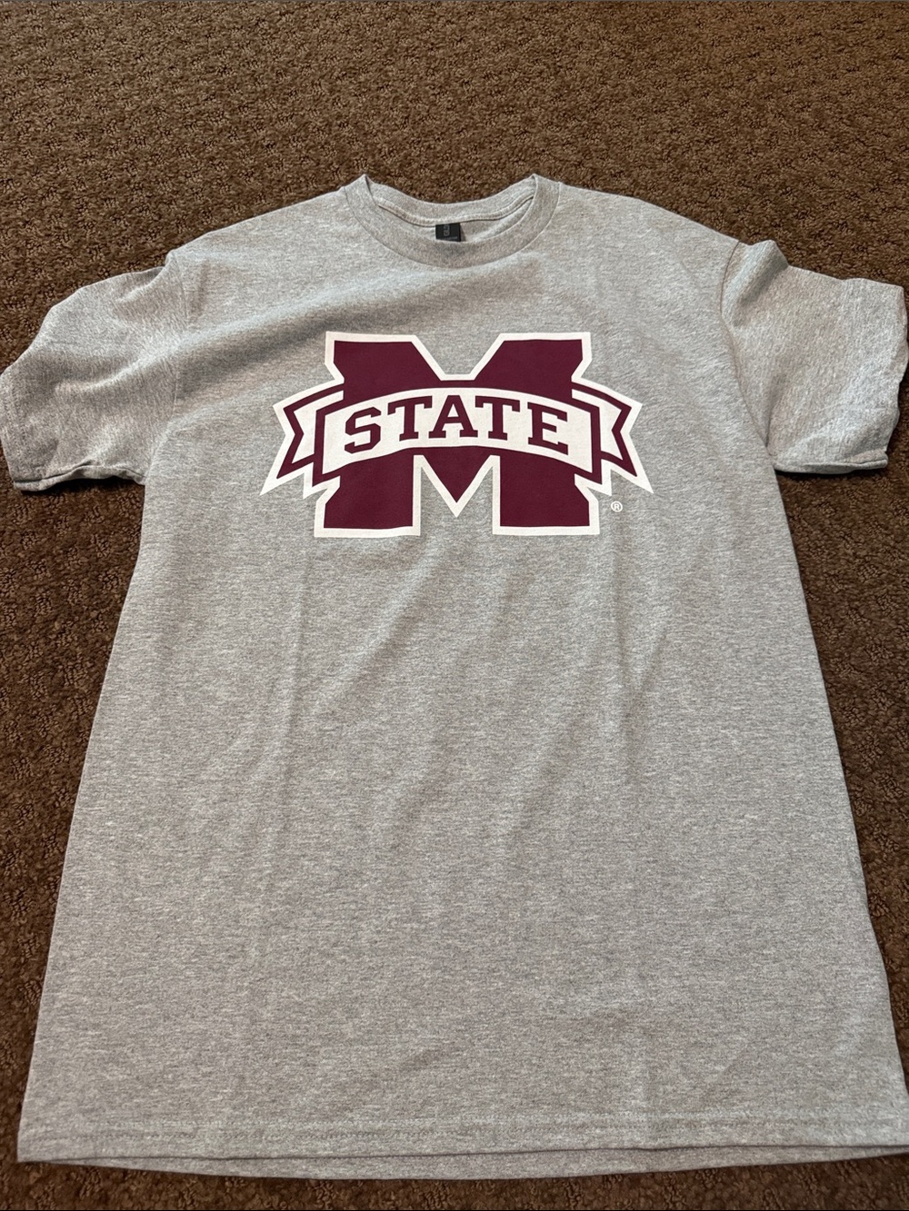 Grey Maroon 'M STATE' Logo Unisex T‑Shirt